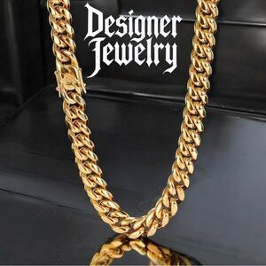 Men’s Cuban Chain 18KT Golden Plated Necklace & Bracelet (over Stainless Steel)